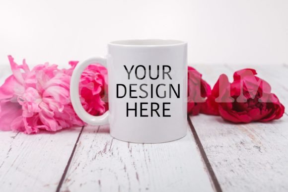 11 Oz Mug Mockup with Flowers - Graphics for Mugs Amp