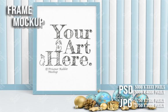 Baby Blue Room with Art Frame Mockup PSD for Christmas Graphics