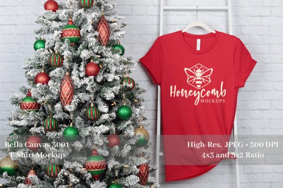 Christmas Bella Canvas 3001 Red Mockup for Graphics and Christmas Amp