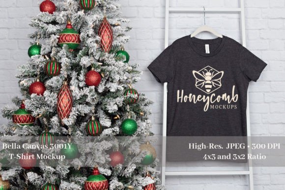 Christmas Heather Dark Grey 3001Y Mockup for Graphics and Christmas Amp