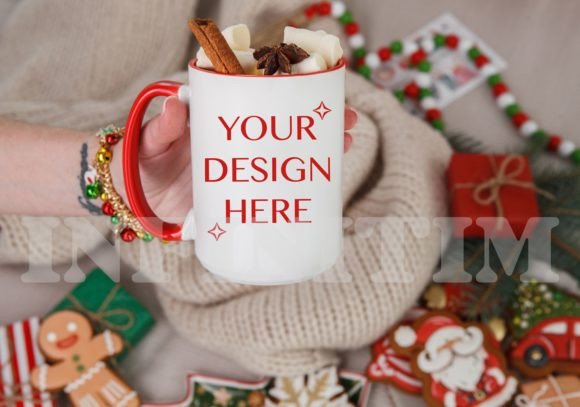 Red Handle Christmas Mug Mockup for Graphics and Mugs Amp