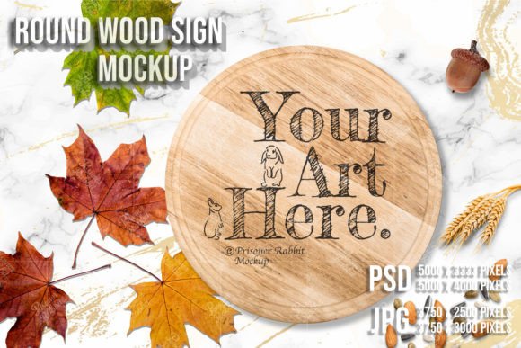 Round Wood Sign Mockup for Halloween Graphics