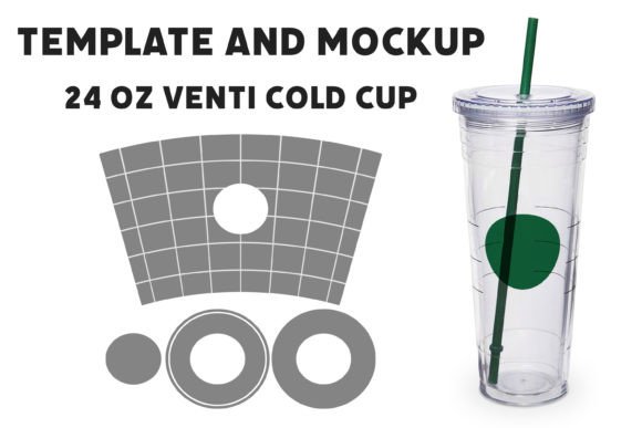 Template and Mockup Venti Cold Cup 24 Oz for Graphics and Mugs Amp