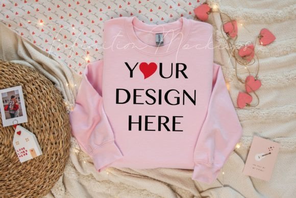 Valentine’s Day Pink Gildan 18000 Mockup for Graphics