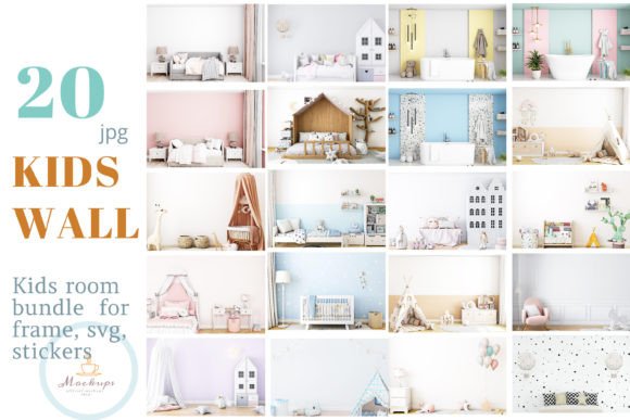 Wall Mockup Kids Bundle Frames Wood 46 - Graphics for Living Rooms Amp